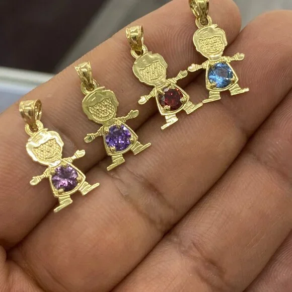 14K Yellow Gold Little Boys Pendant Charms Birthstones for Moms Mothers Womens - Picture 5 of 6
